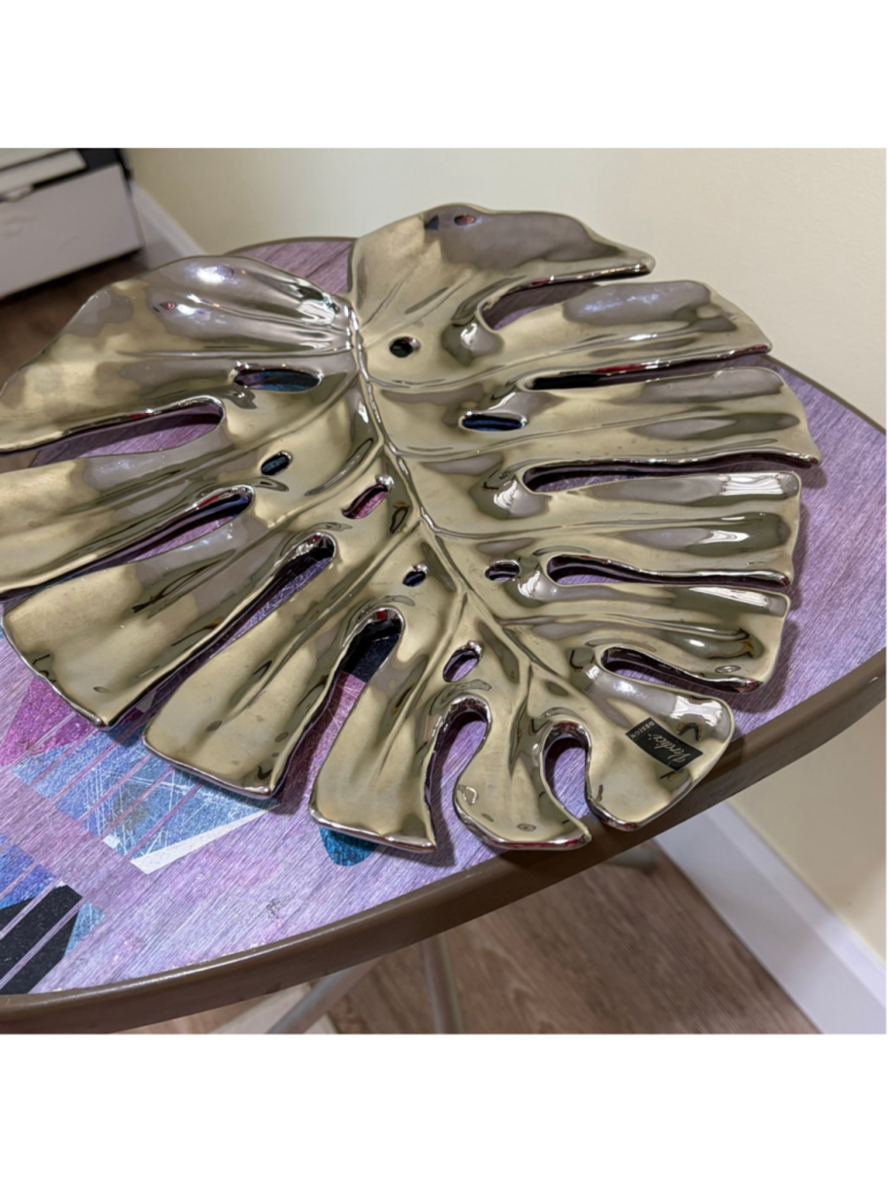Verdici Design Silver Monstera Leaf Decorative Serveware Tray